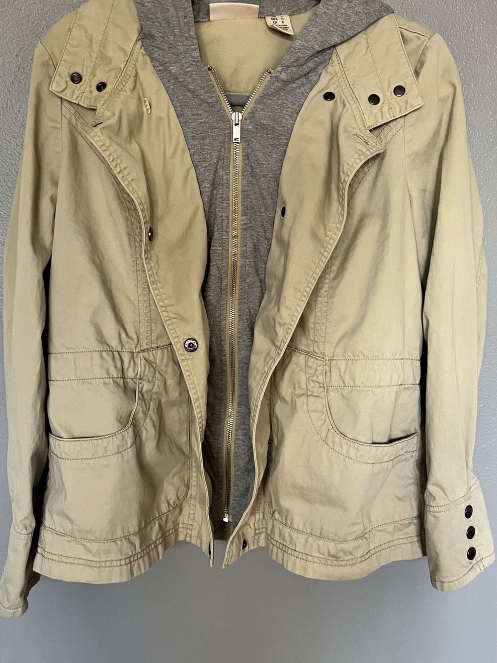 DKNY Khaki Utility Jacket with Grey Hoodie Liner